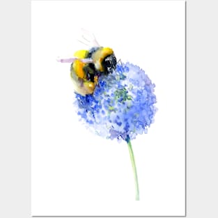 BUmblebee and Blue Flower Posters and Art